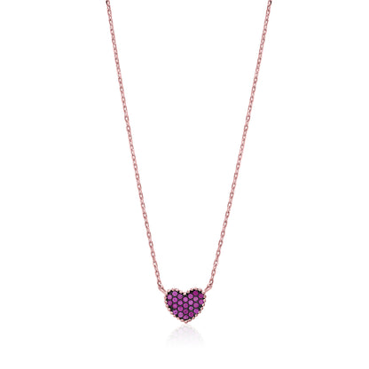 MASSETE Sterling Silver 925 Rose Gold Plated Heart Beaded Pave CZ Pendant Necklace Rolo Chain 17" by Massete
