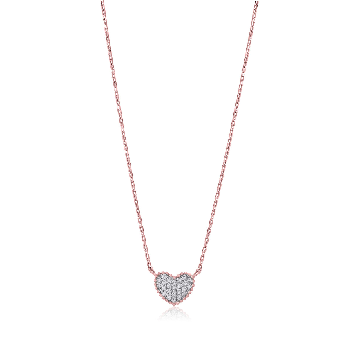 MASSETE Sterling Silver 925 Rose Gold Plated Heart Beaded Pave CZ Pendant Necklace Rolo Chain 17" by Massete