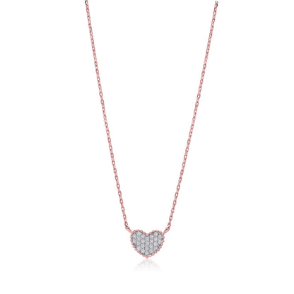 MASSETE Sterling Silver 925 Rose Gold Plated Heart Beaded Pave CZ Pendant Necklace Rolo Chain 17" by Massete