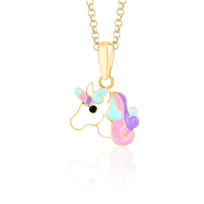 14k yellow gold colorful enamel unicorn pendant necklace by Massete