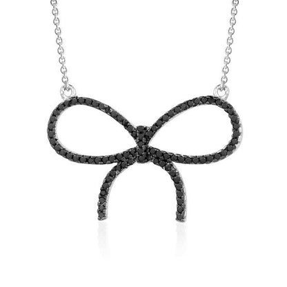 Sterling Silver Necklace Pendant for Girls Large Bow with Simulated Diamonds 17" by Massete