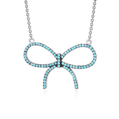 Sterling Silver Necklace Pendant for Girls Large Bow with Simulated Diamonds 17" by Massete