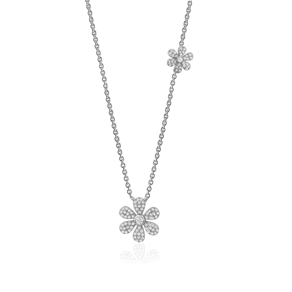 Sterling Silver Necklace Pendant for Girls 6 Petal Flowers with Simulated Diamonds 17.5" by Massete