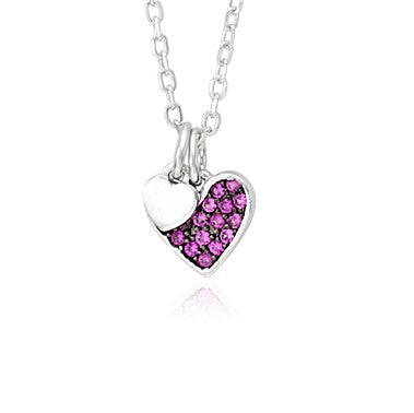 Sterling Silver Necklace Pendant for Girls Petite Heart Charm with Simulated Diamonds 17.5" by Massete