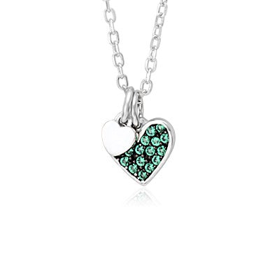Sterling Silver Necklace Pendant for Girls Petite Heart Charm with Simulated Diamonds 17.5" by Massete