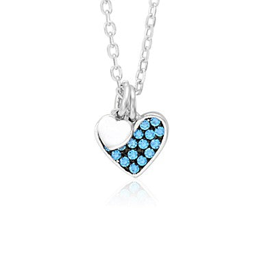 Sterling Silver Necklace Pendant for Girls Petite Heart Charm with Simulated Diamonds 17.5" by Massete