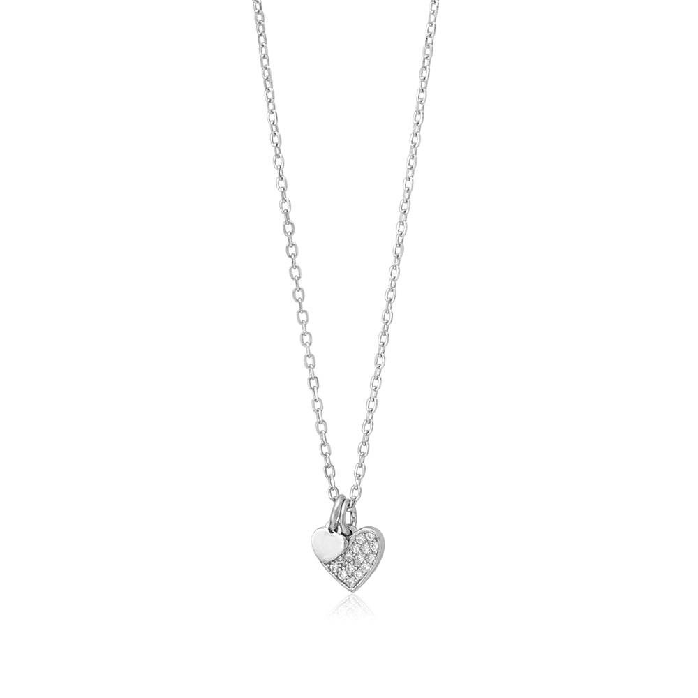 Sterling Silver Necklace Pendant for Girls Petite Heart Charm with Simulated Diamonds 17.5" by Massete