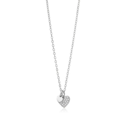 Sterling Silver Necklace Pendant for Girls Petite Heart Charm with Simulated Diamonds 17.5" by Massete