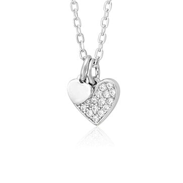 Sterling Silver Necklace Pendant for Girls Petite Heart Charm with Simulated Diamonds 17.5" by Massete