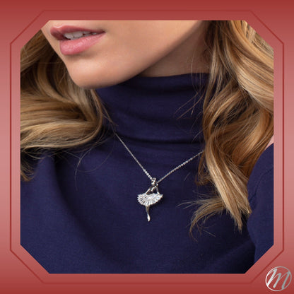 Sterling Silver Necklace Pendant for Girls Ballerina Ballet Dancer with Simulated Diamonds Baguettes 17.5" by Massete