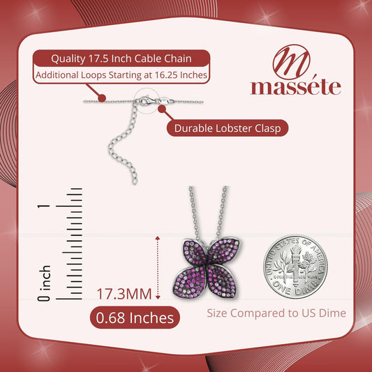 Sterling Silver Necklace Pendant Flower Petit Fleur with Colors Assorted Cubic Zirconia 17.5" by Massete