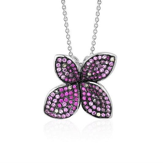 Sterling Silver Necklace Pendant Flower Petit Fleur with Colors Assorted Cubic Zirconia 17.5" by Massete