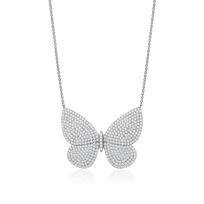 Sterling Silver Necklace Pendant for Girls Very Large Pretty Butterfly with Simulated Diamonds 18" by Massete