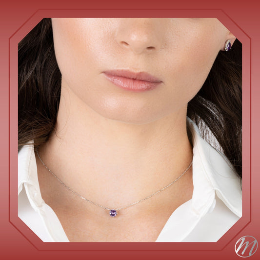 Sterling Silver Floating Solitaire Necklace Pendant for Girls Simulated Birthstone by Massete
