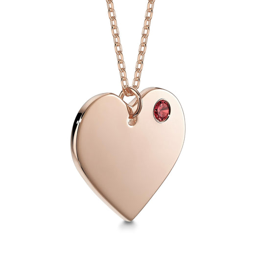 Sterling Silver 925 Rose Gold Plated Personalized Engraved Heart Necklace with Simulated Birthstone Custom Engravable Pendant for Women and Girls by Massete