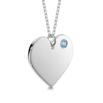 Sterling Silver 925 Personalized Engraved Heart Necklace with Simulated Birthstone Custom Engravable Pendant for Women and Girls by Massete