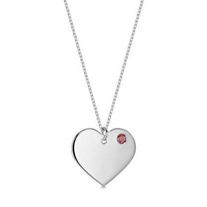 Sterling Silver 925 Personalized Engraved Heart Necklace with Simulated Birthstone Custom Engravable Pendant for Women and Girls by Massete
