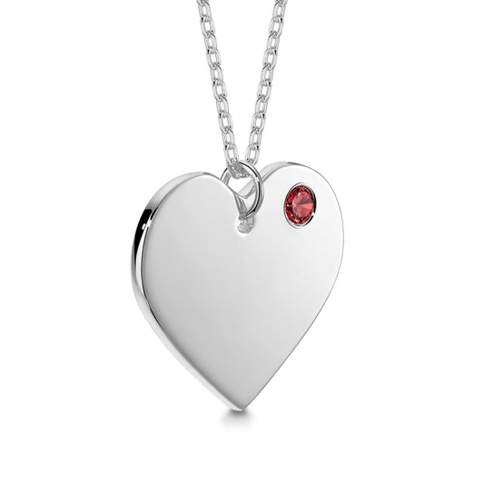 Sterling Silver 925 Personalized Engraved Heart Necklace with Simulated Birthstone Custom Engravable Pendant for Women and Girls by Massete