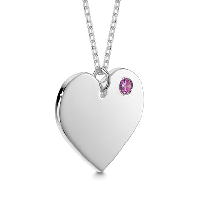 Sterling Silver 925 Personalized Engraved Heart Necklace with Simulated Birthstone Custom Engravable Pendant for Women and Girls by Massete