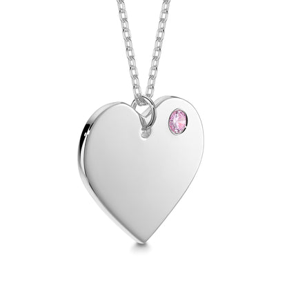 Sterling Silver 925 Personalized Engraved Heart Necklace with Simulated Birthstone Custom Engravable Pendant for Women and Girls by Massete