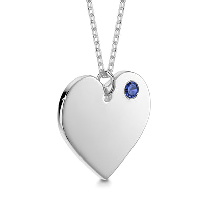 Sterling Silver 925 Personalized Engraved Heart Necklace with Simulated Birthstone Custom Engravable Pendant for Women and Girls by Massete