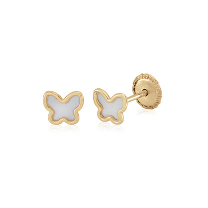 MASSETE 14k Yellow Gold Screwback Earrings Butterfly for Baby and Children by Massete