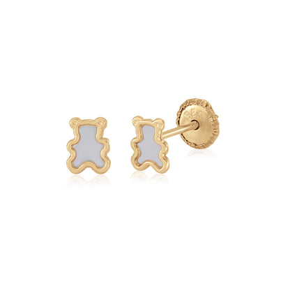 MASSETE 14k Yellow Gold Screwback Earrings Teddy Bear for Baby and Children by Massete