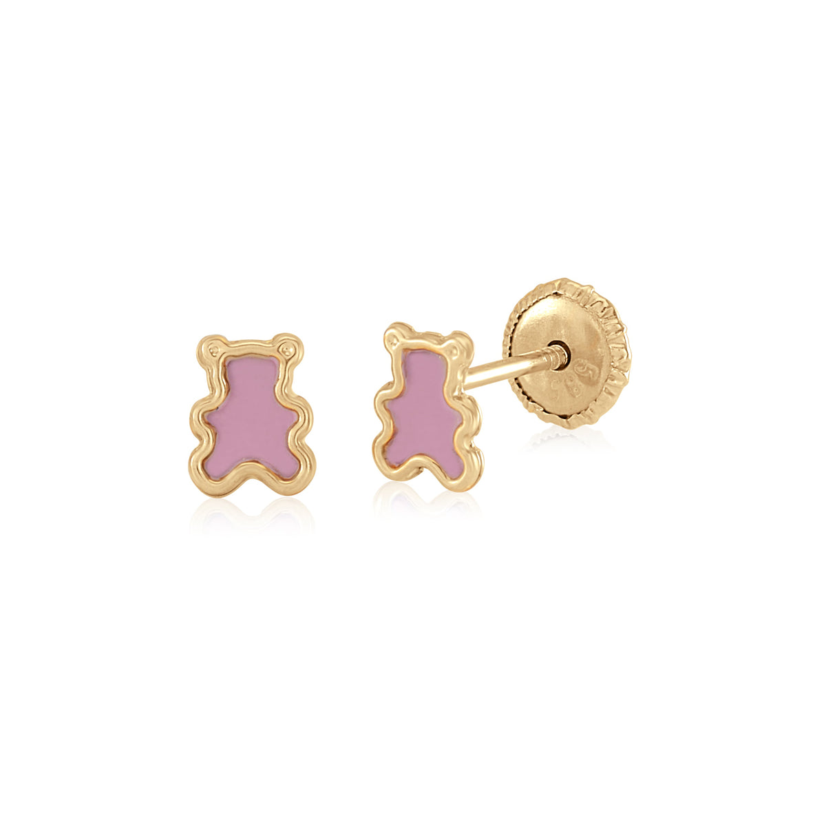 MASSETE 14k Yellow Gold Screwback Earrings Teddy Bear for Baby and Children by Massete