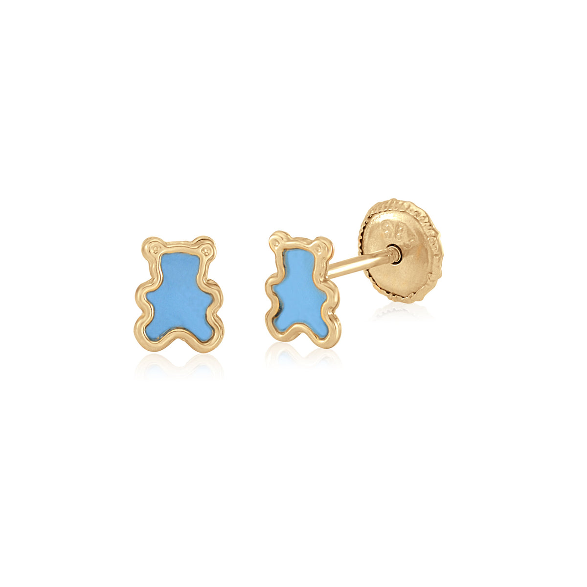 MASSETE 14k Yellow Gold Screwback Earrings Teddy Bear for Baby and Children by Massete