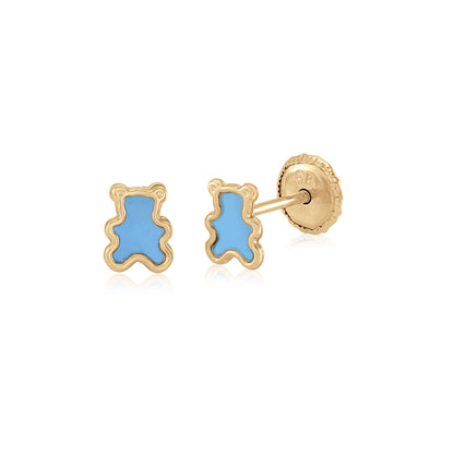 MASSETE 14k Yellow Gold Screwback Earrings Teddy Bear for Baby and Children by Massete