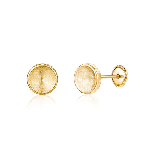 14k yellow gold satin concave button disc stud earrings by Massete