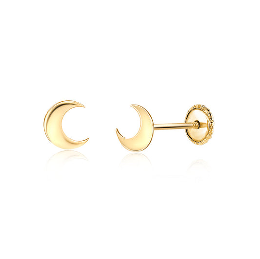 14k yellow gold small moon stud earrings by Massete