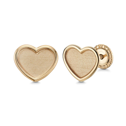 14k yellow gold matte finish heart stud earrings by Massete