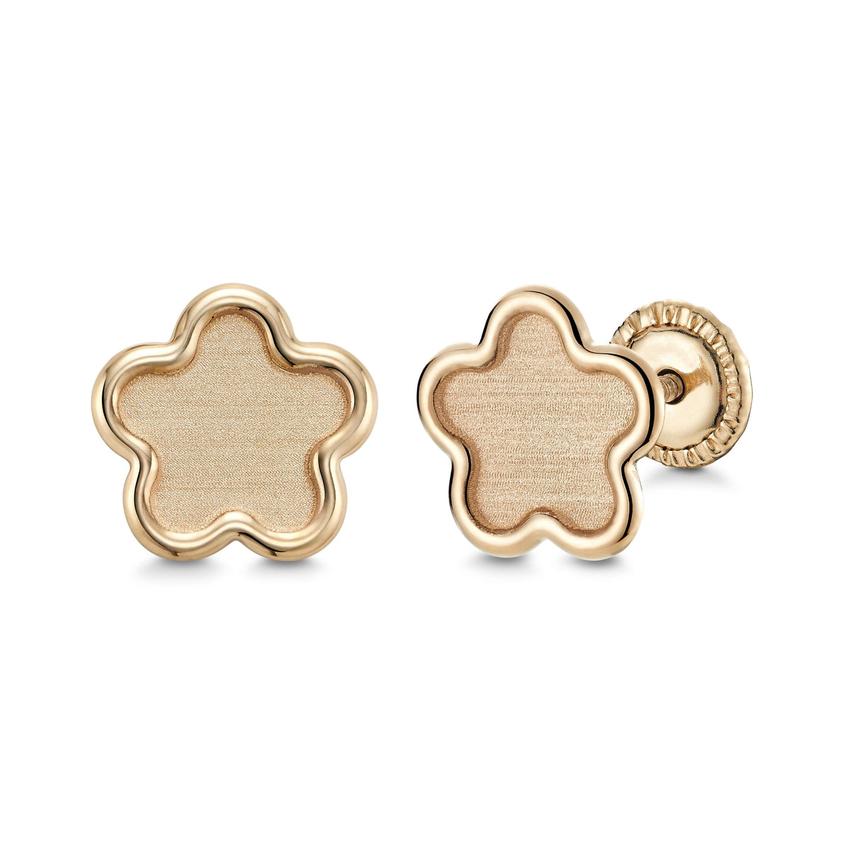 14k yellow gold matte finish flower stud earrings by Massete