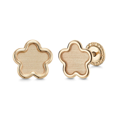 14k yellow gold matte finish flower stud earrings by Massete