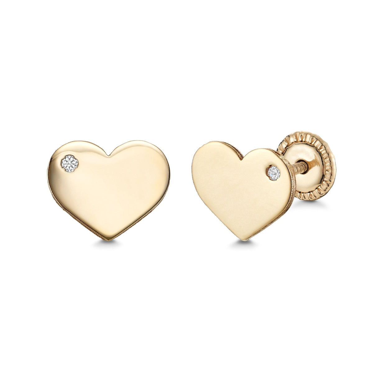 14k yellow gold flat heart stud earrings with CZ by Massete