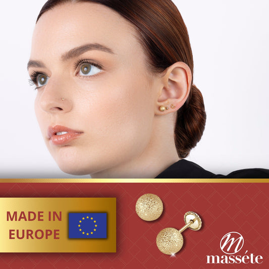 14k Yellow Gold Diamond Cut Ball Earrings Screwback 6mm by Massete