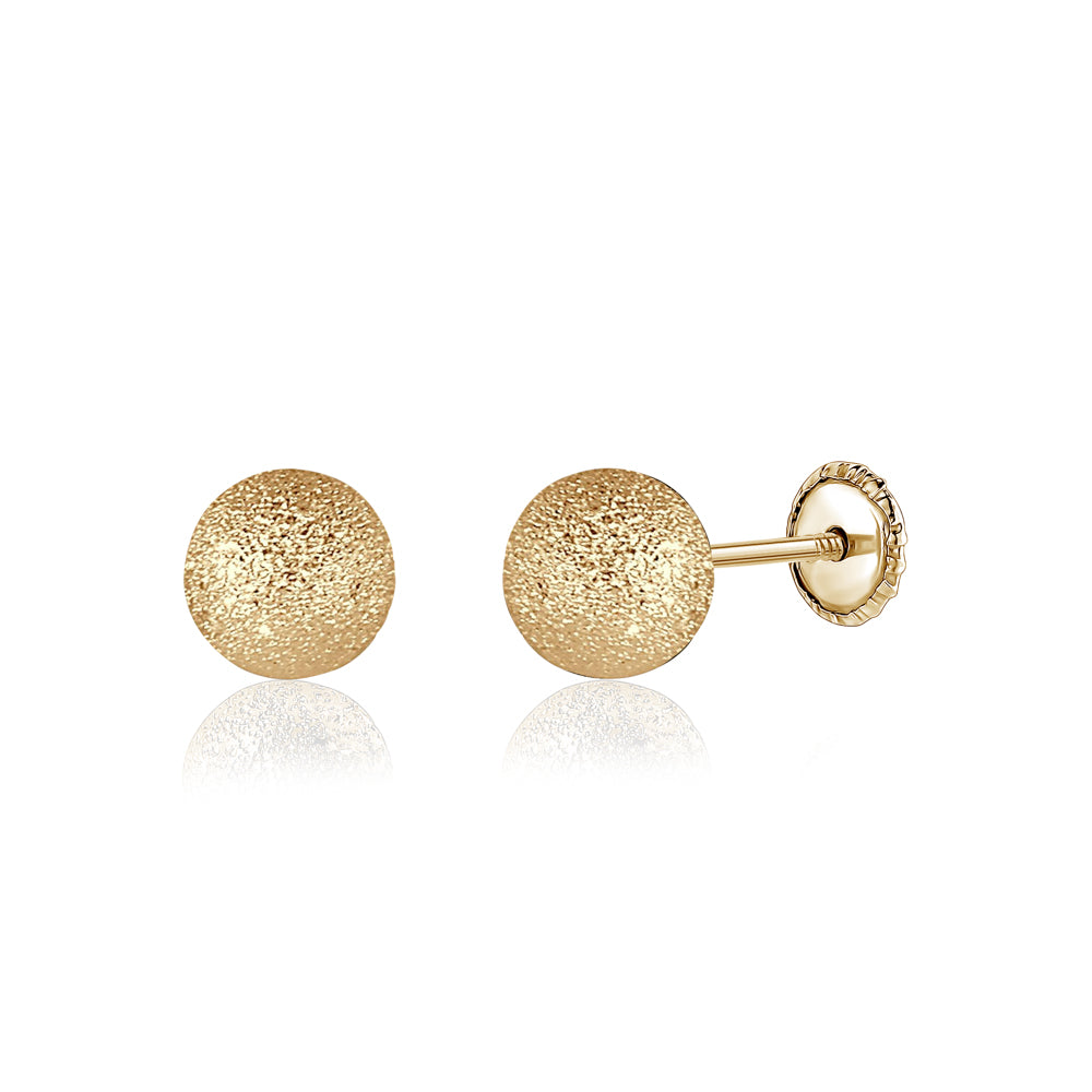 14k Yellow Gold Diamond Cut Ball Earrings Screwback 6mm by Massete