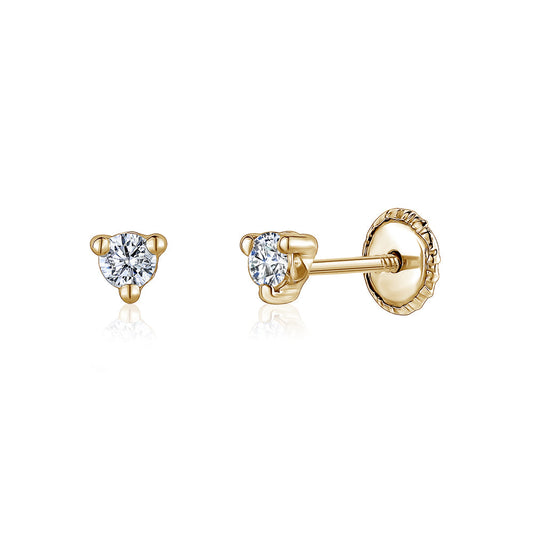 14k Gold 3 Prong Simulated Diamond Stud Earrings Martini Style| 3mm 4mm 5mm | Covered Screwback by Massete
