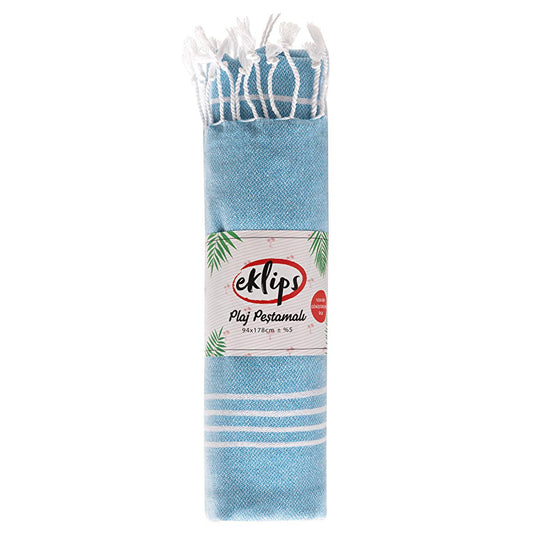 Eklips Turquoise Striped Turkish Towel Peshtamal: Lightweight, Quick Dry, Compact Beach, Bath & Travel Hammam Towel by Beauty Care Bag