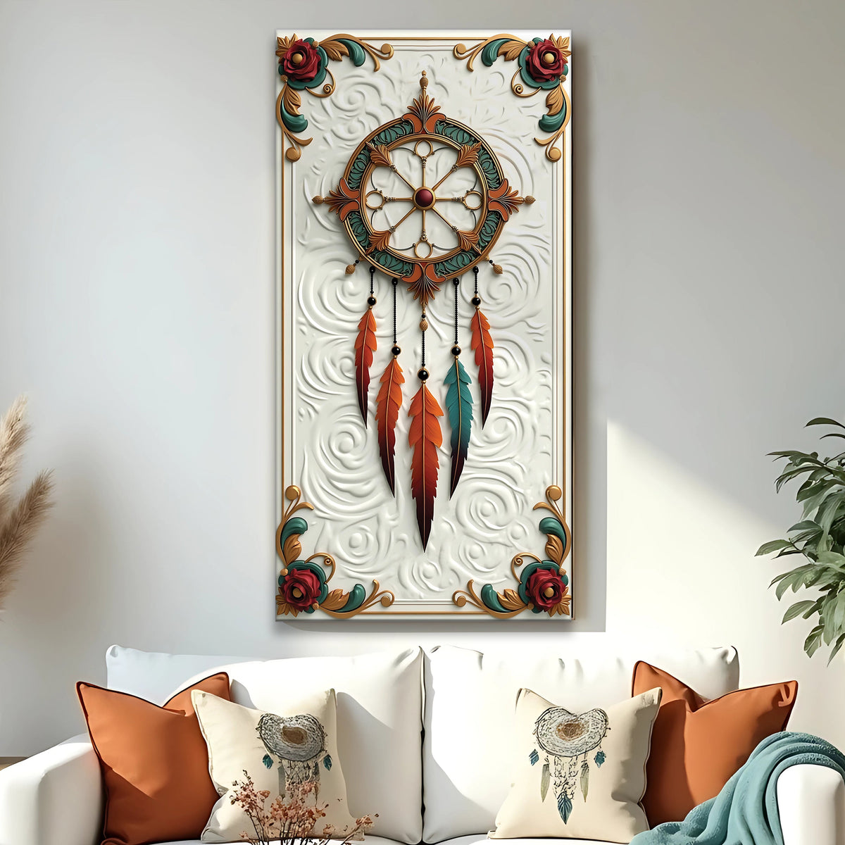3D Whispering Feathers Wall Art III canvas by Tailored Canvases shown in a room setting