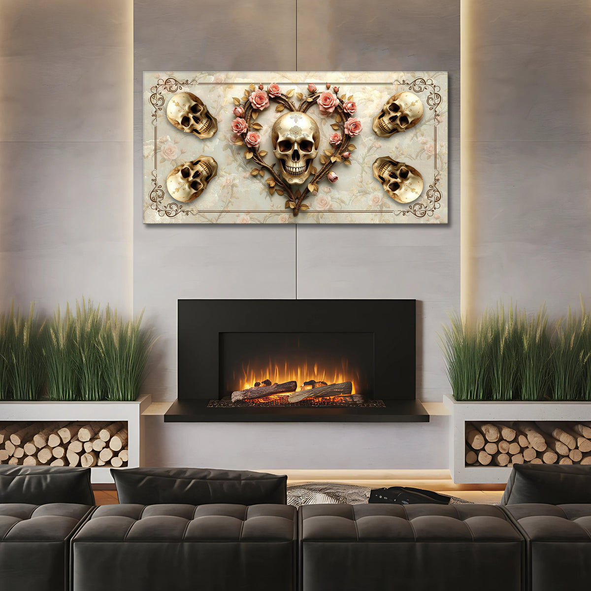 3D Vintage Skull Wall Art canvas by Tailored Canvases shown in a room setting, view 4