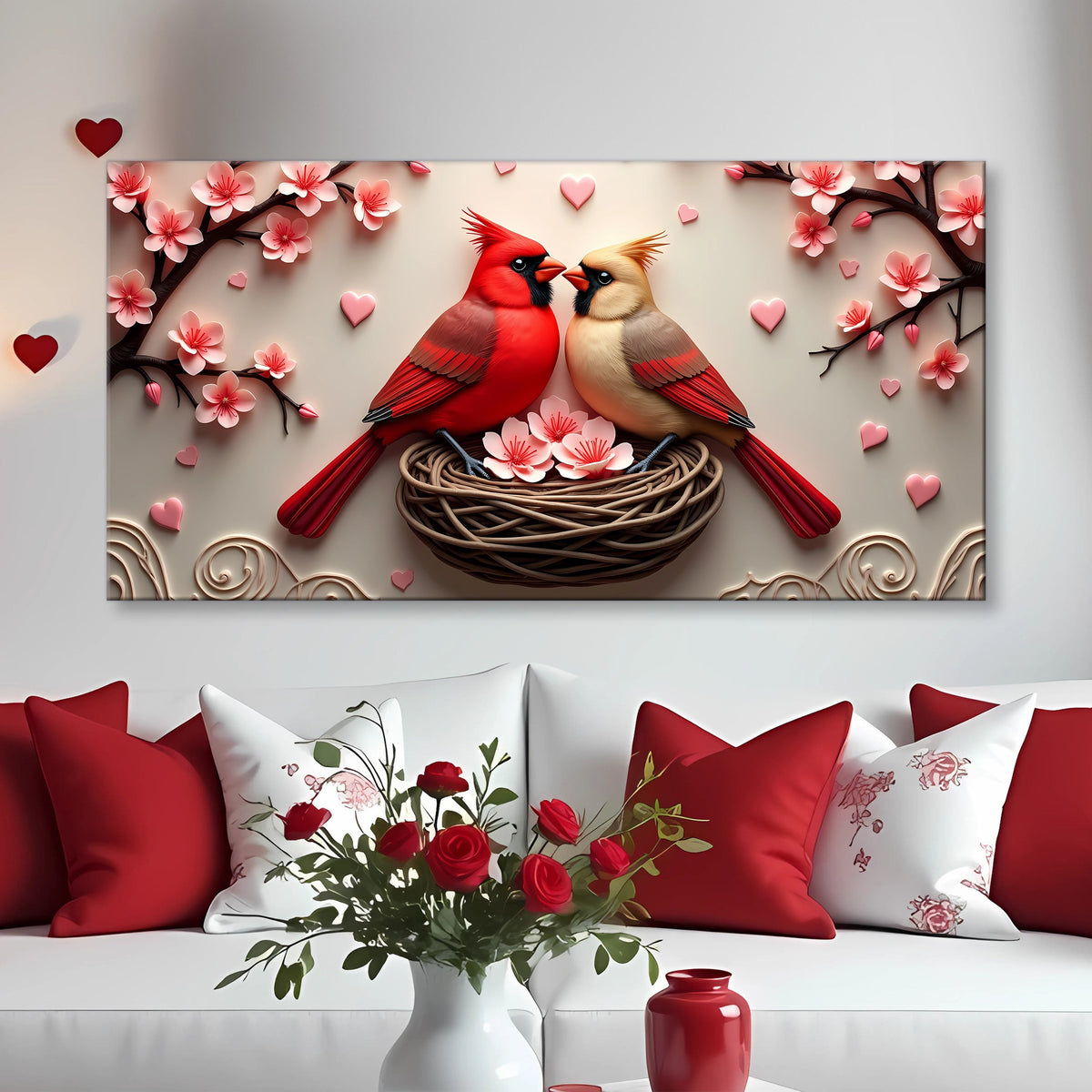 3D Cardinals Wall Art VI canvas by Tailored Canvases shown in a room setting, view 2