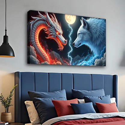 3D Dragon and Wolf Wall Art III canvas by Tailored Canvases shown in a room setting, view 5
