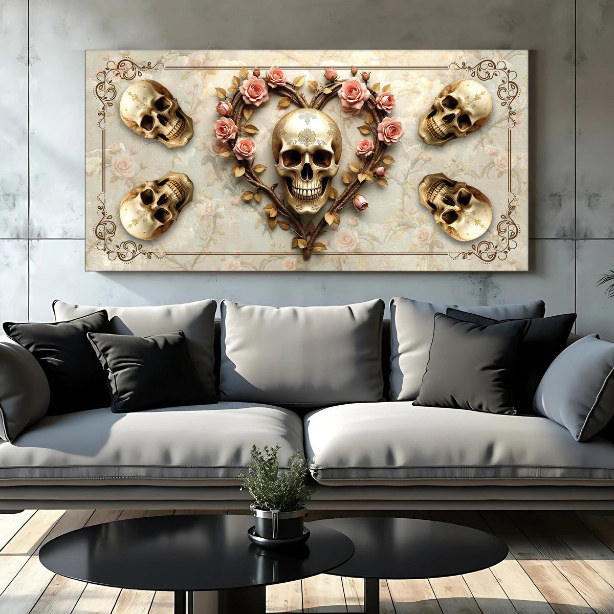 3D Vintage Skull Wall Art canvas by Tailored Canvases shown in a room setting