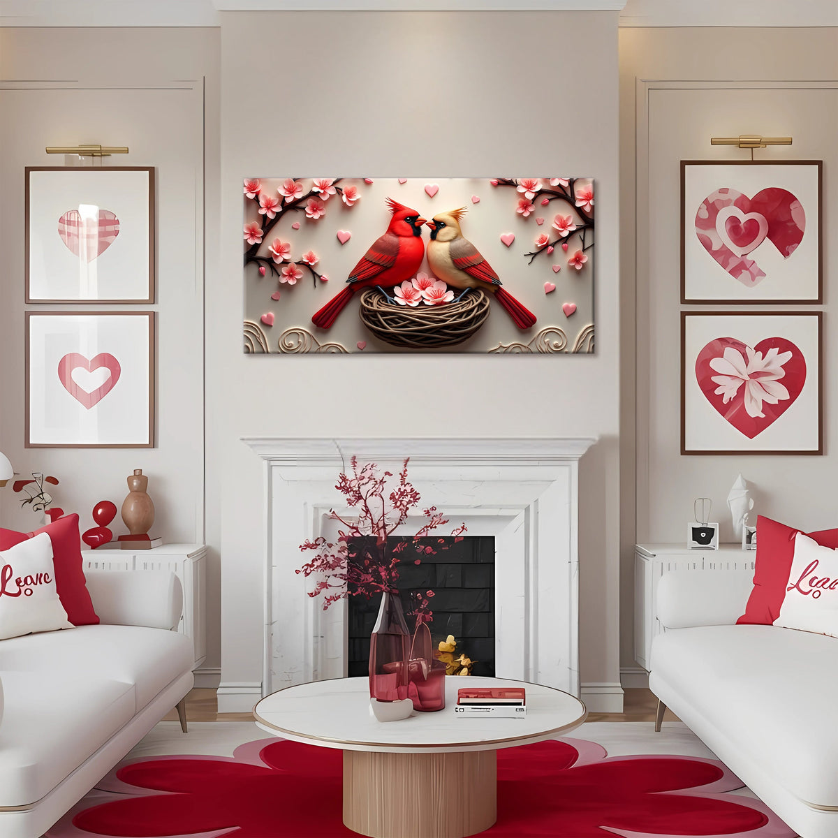 3D Cardinals Wall Art VI canvas by Tailored Canvases shown in a room setting, view 4