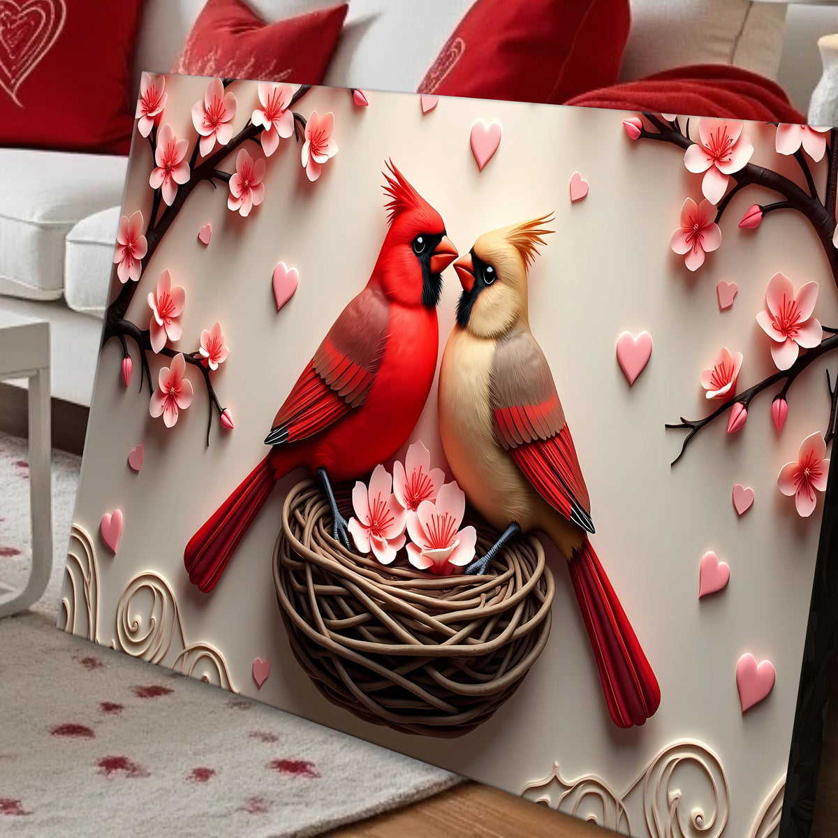 3D Cardinals Wall Art VI canvas by Tailored Canvases shown in a room setting, view 5