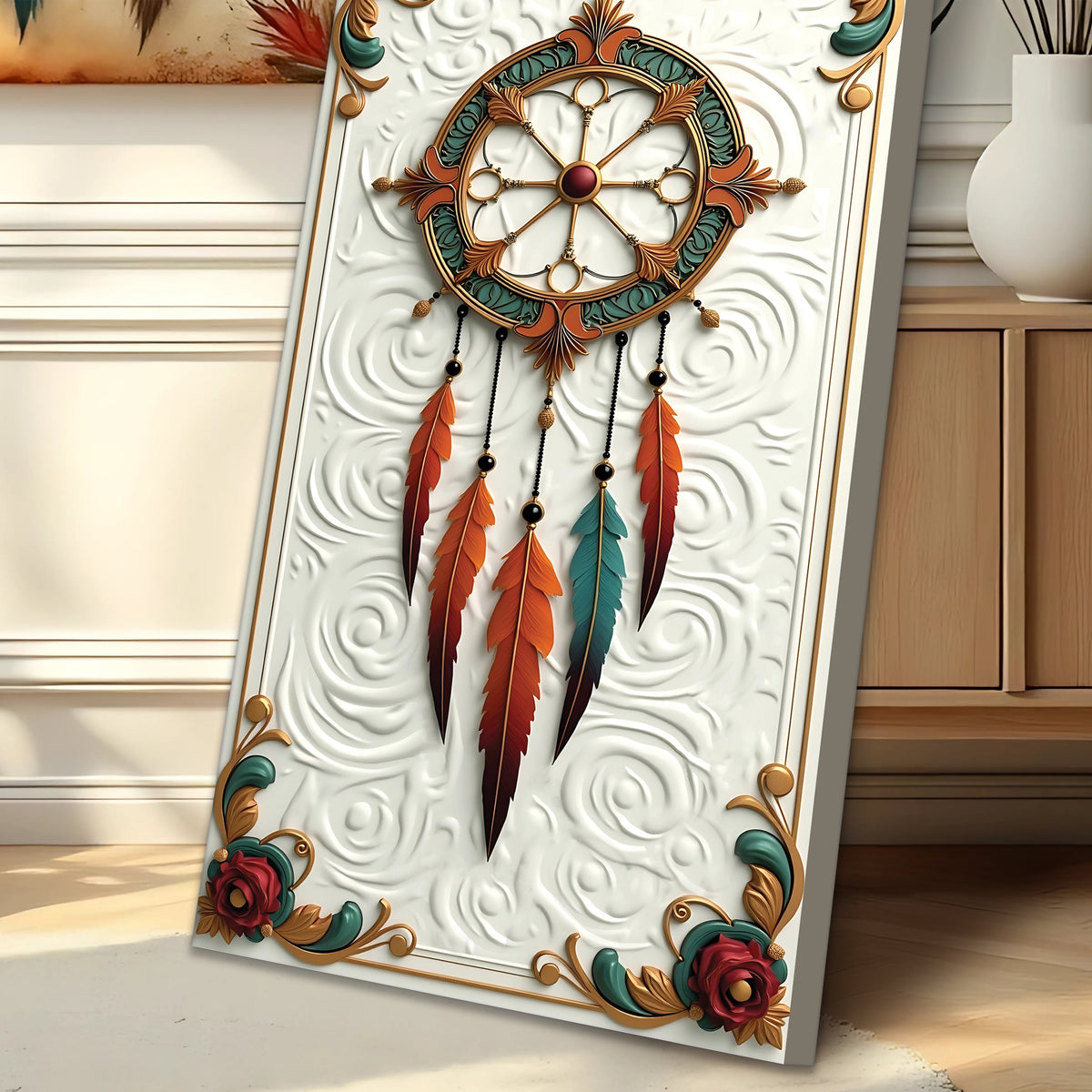 3D Whispering Feathers Wall Art III canvas by Tailored Canvases shown in a room setting, view 6