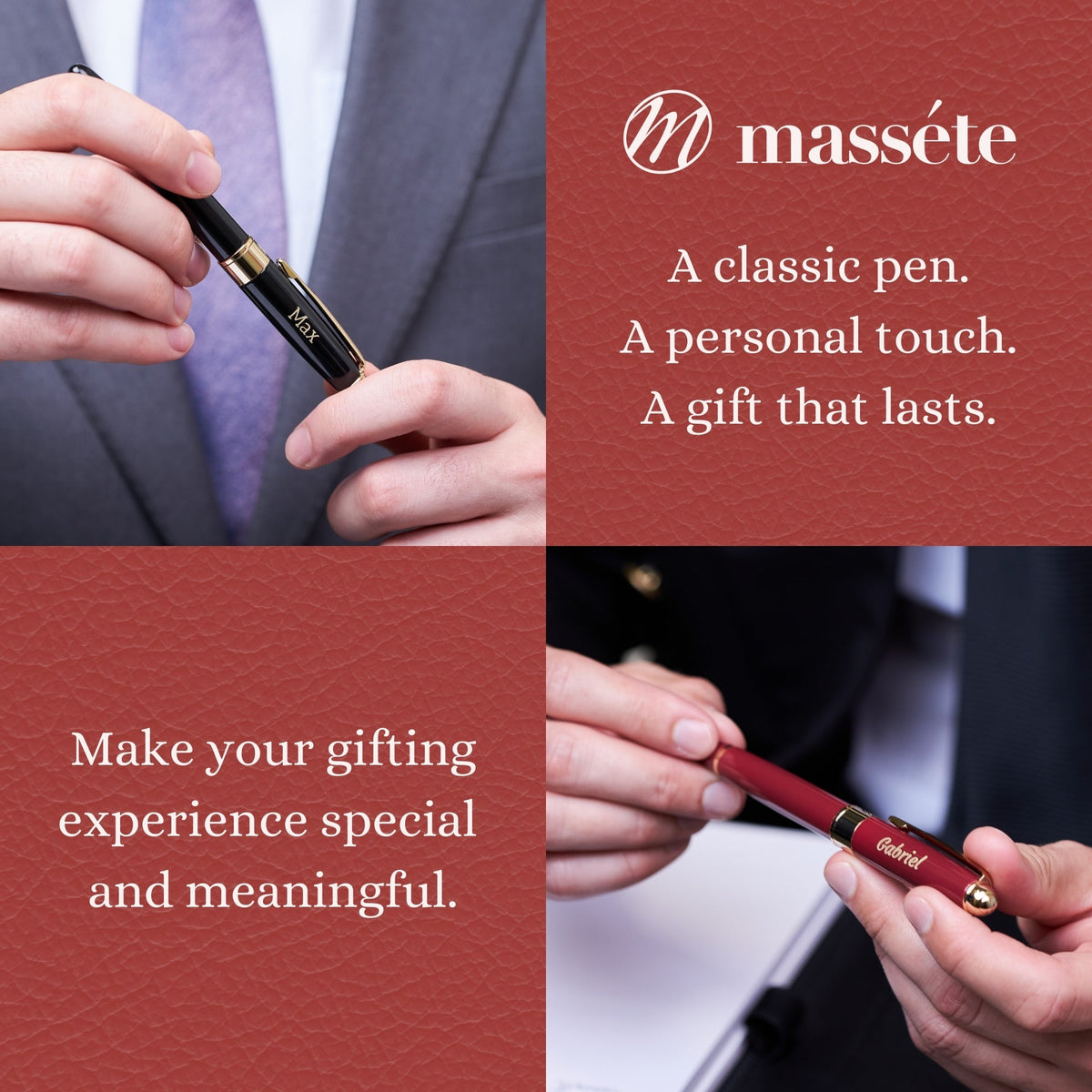 Massete Venero Executive Classic Luxury Ballpoint Pen, Glossy Black, Red, or Blue with 23K Gold Plated Trim, Twist to Open, Engravable, Presented in Gift Box, Extra Refill Included, Medium Tip, Black or Blue Ink by Massete