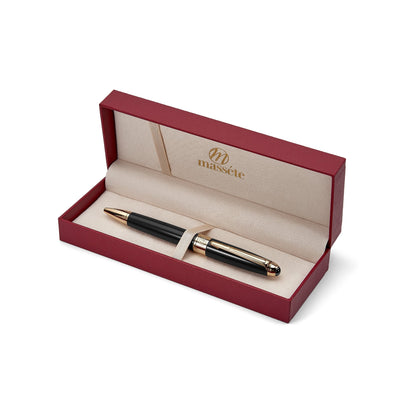 Massete Venero Executive Classic Luxury Ballpoint Pen, Glossy Black, Red, or Blue with 23K Gold Plated Trim, Twist to Open, Engravable, Presented in Gift Box, Extra Refill Included, Medium Tip, Black or Blue Ink by Massete
